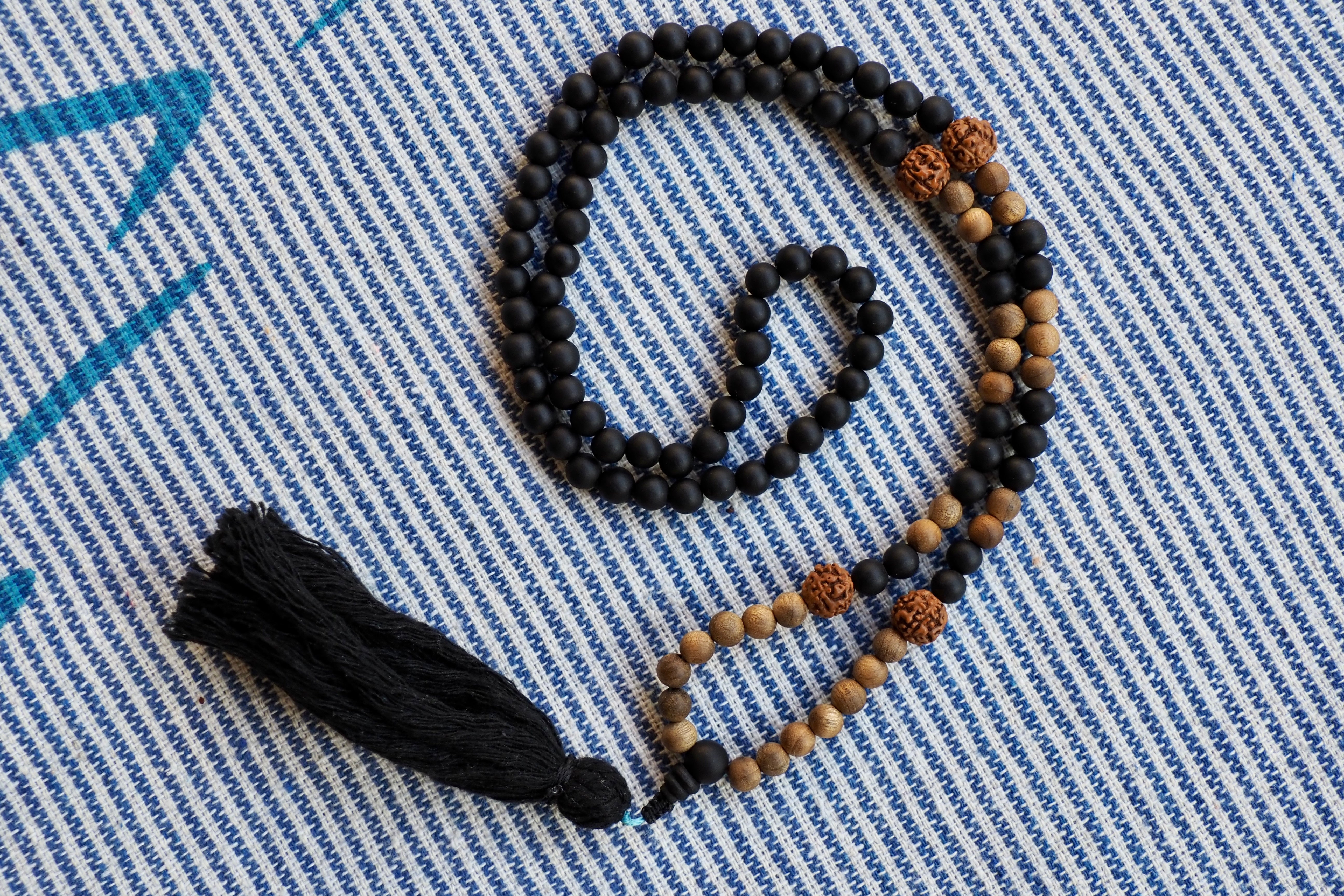 Agarwood, Ebony & Rudraksha Mala Necklace