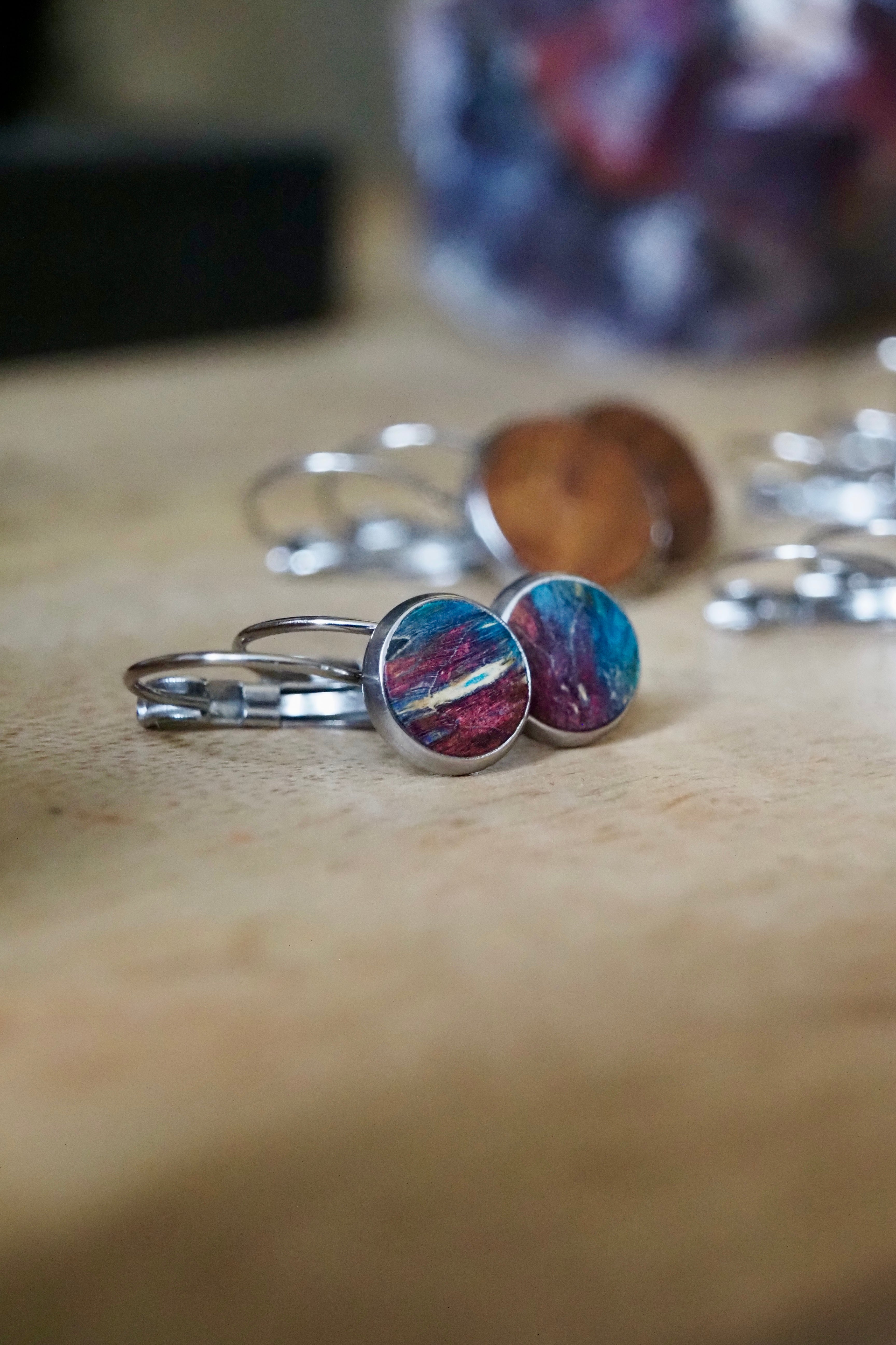 Wood Inlay French Lever Earrings