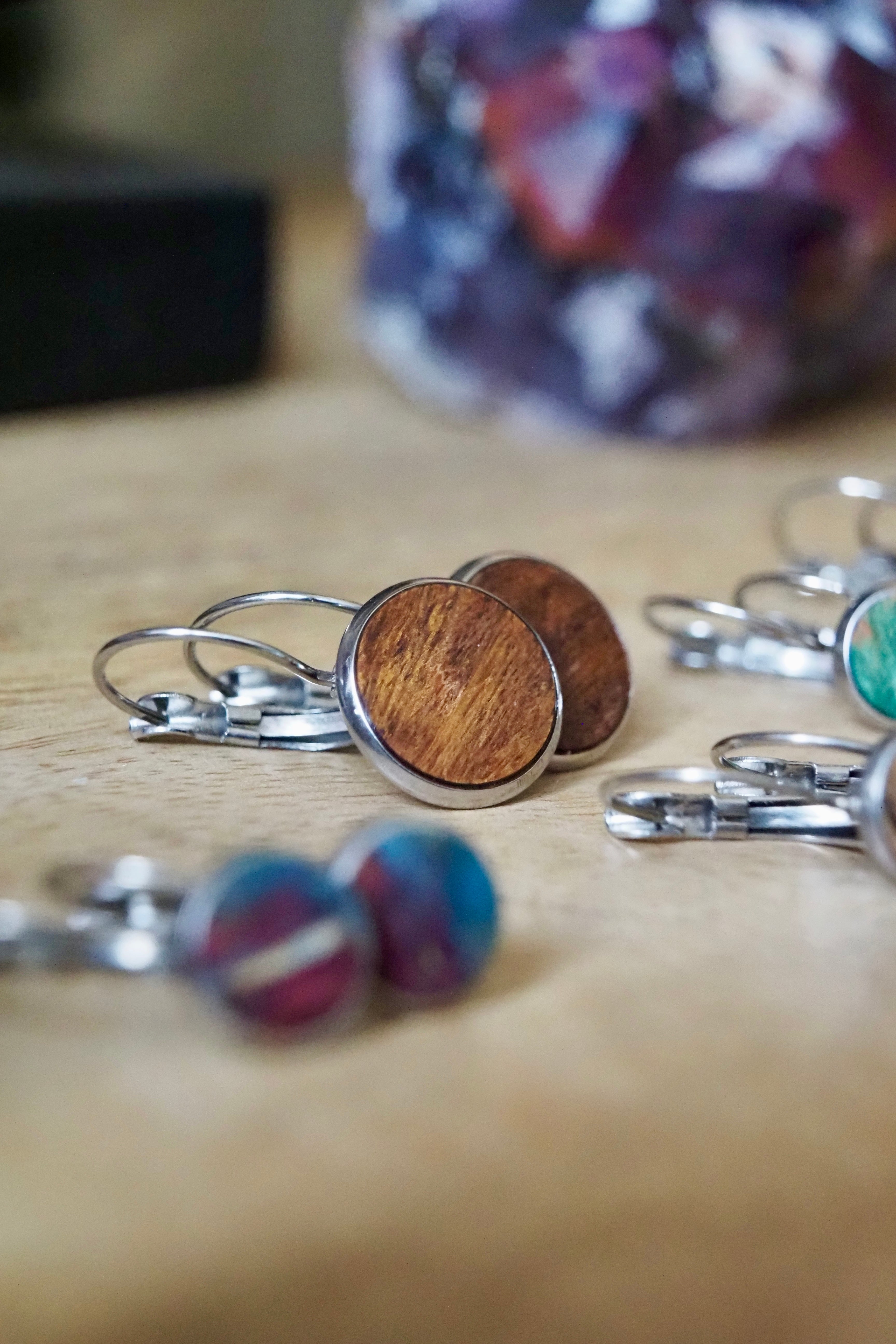 Wood Inlay French Lever Earrings