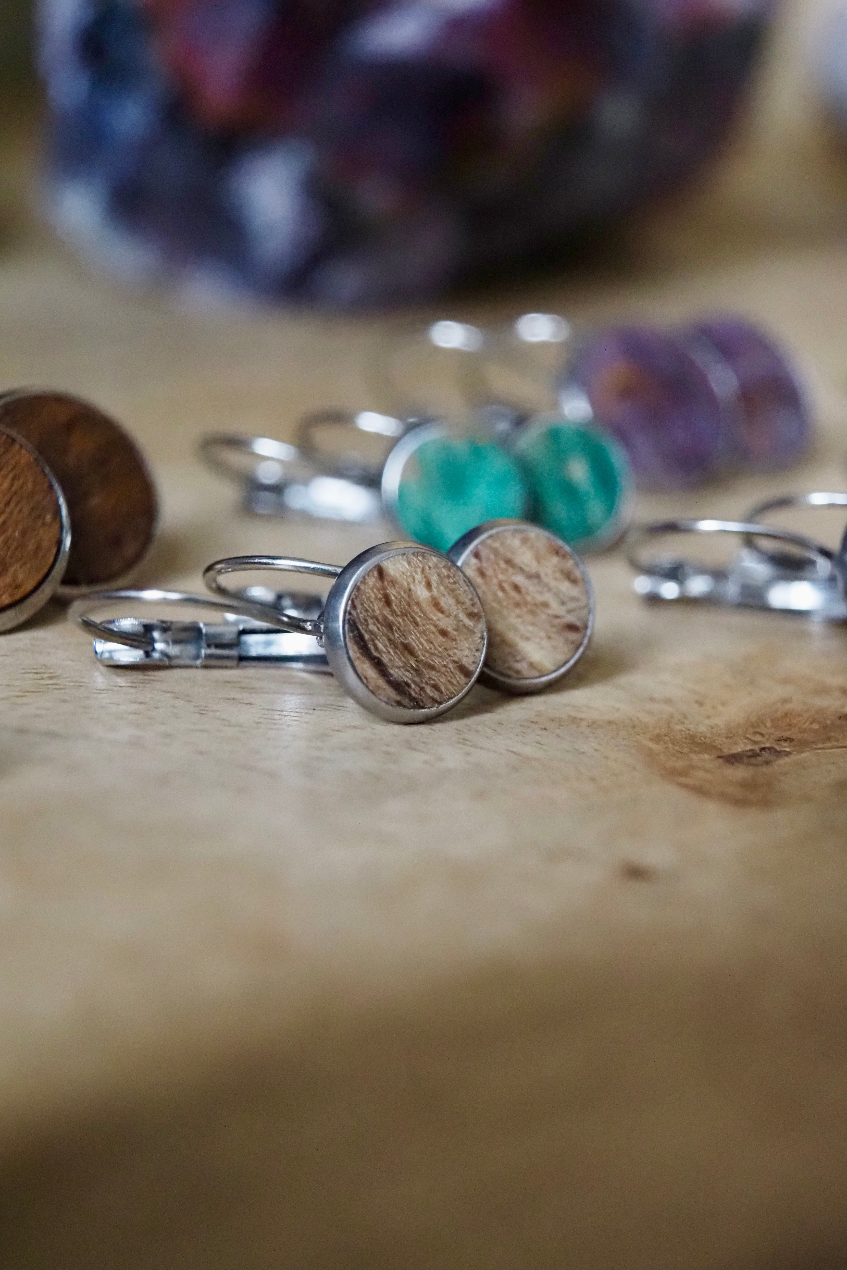 Wood Inlay French Lever Earrings