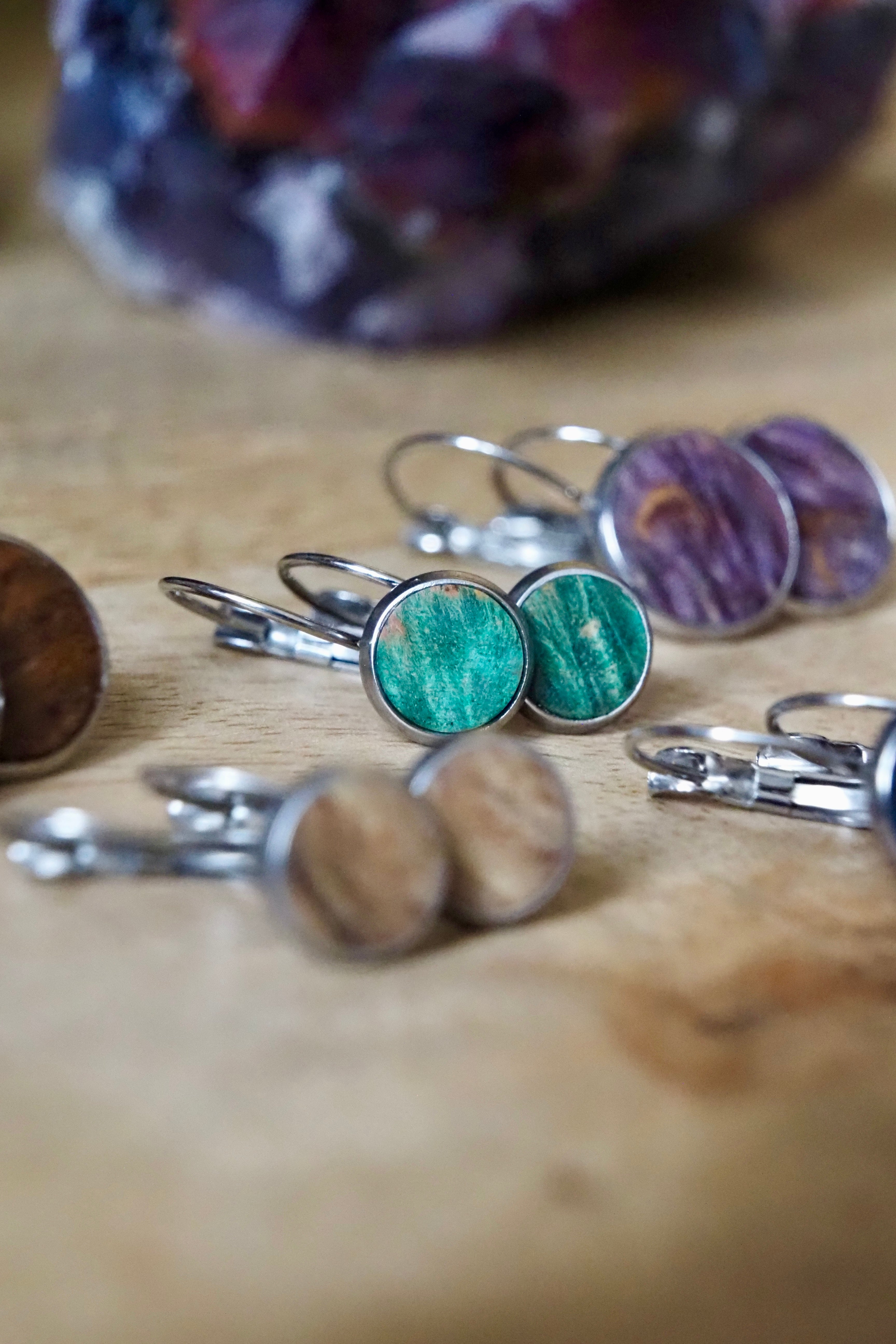Wood Inlay French Lever Earrings