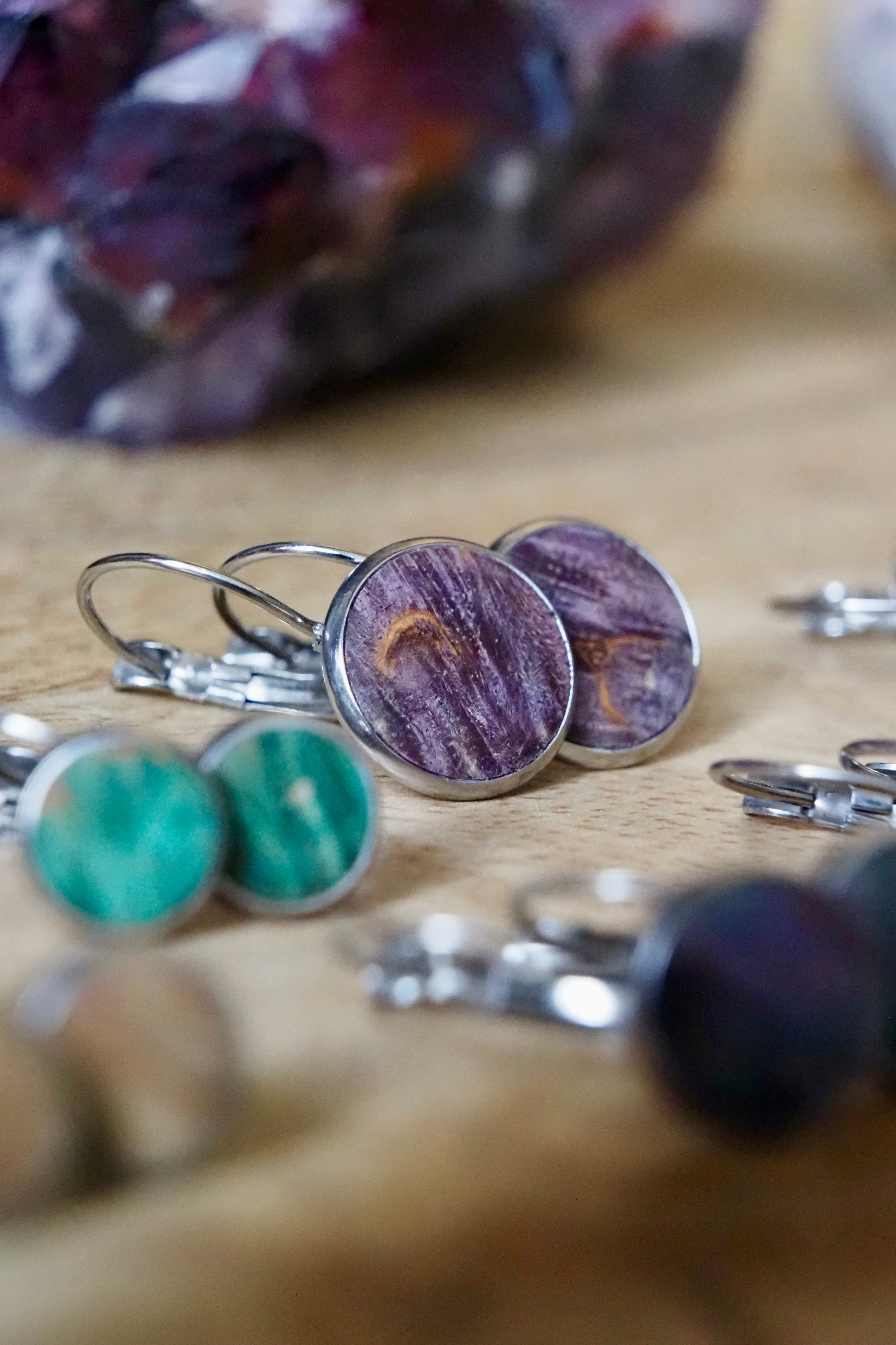 Wood Inlay French Lever Earrings