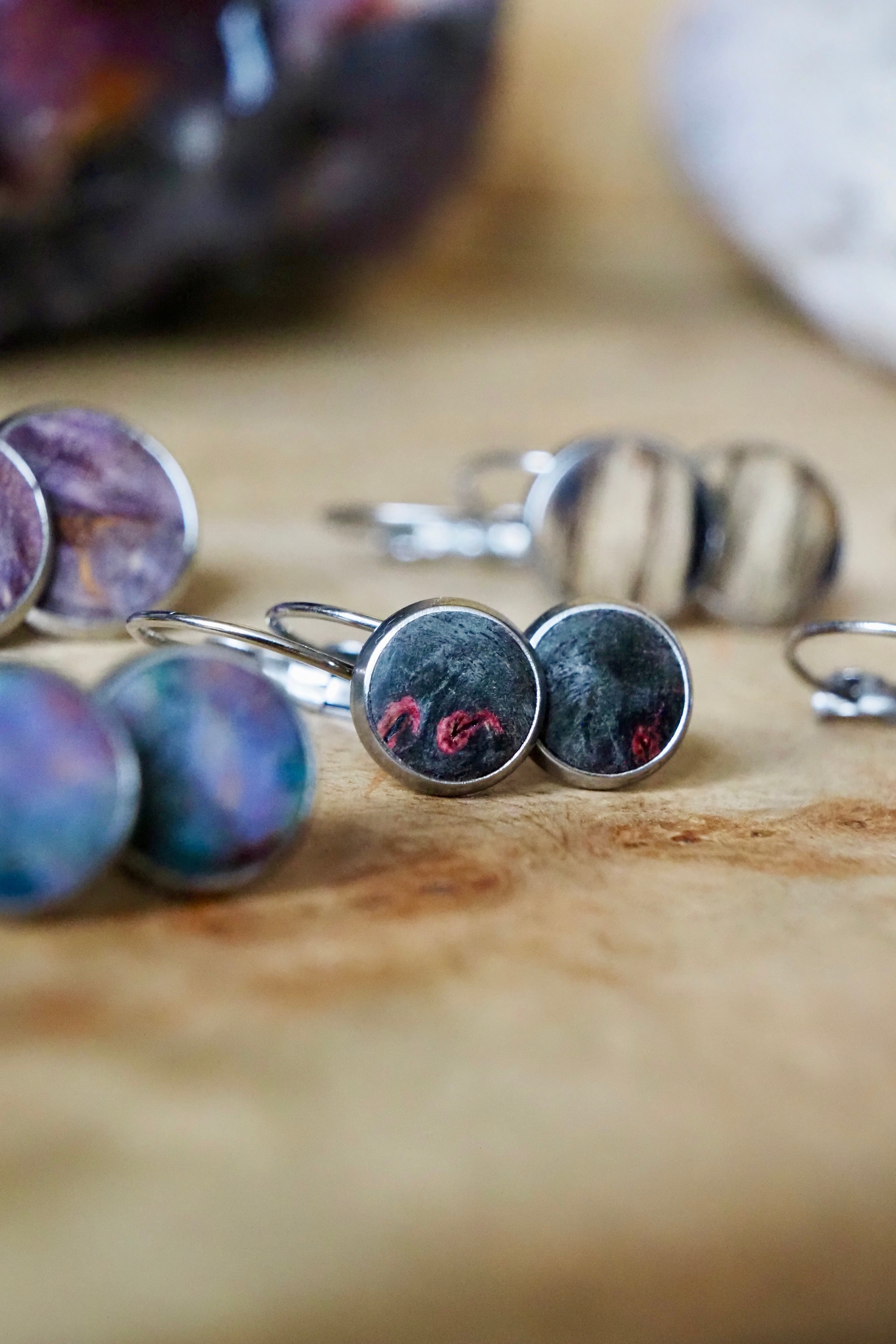 Wood Inlay French Lever Earrings