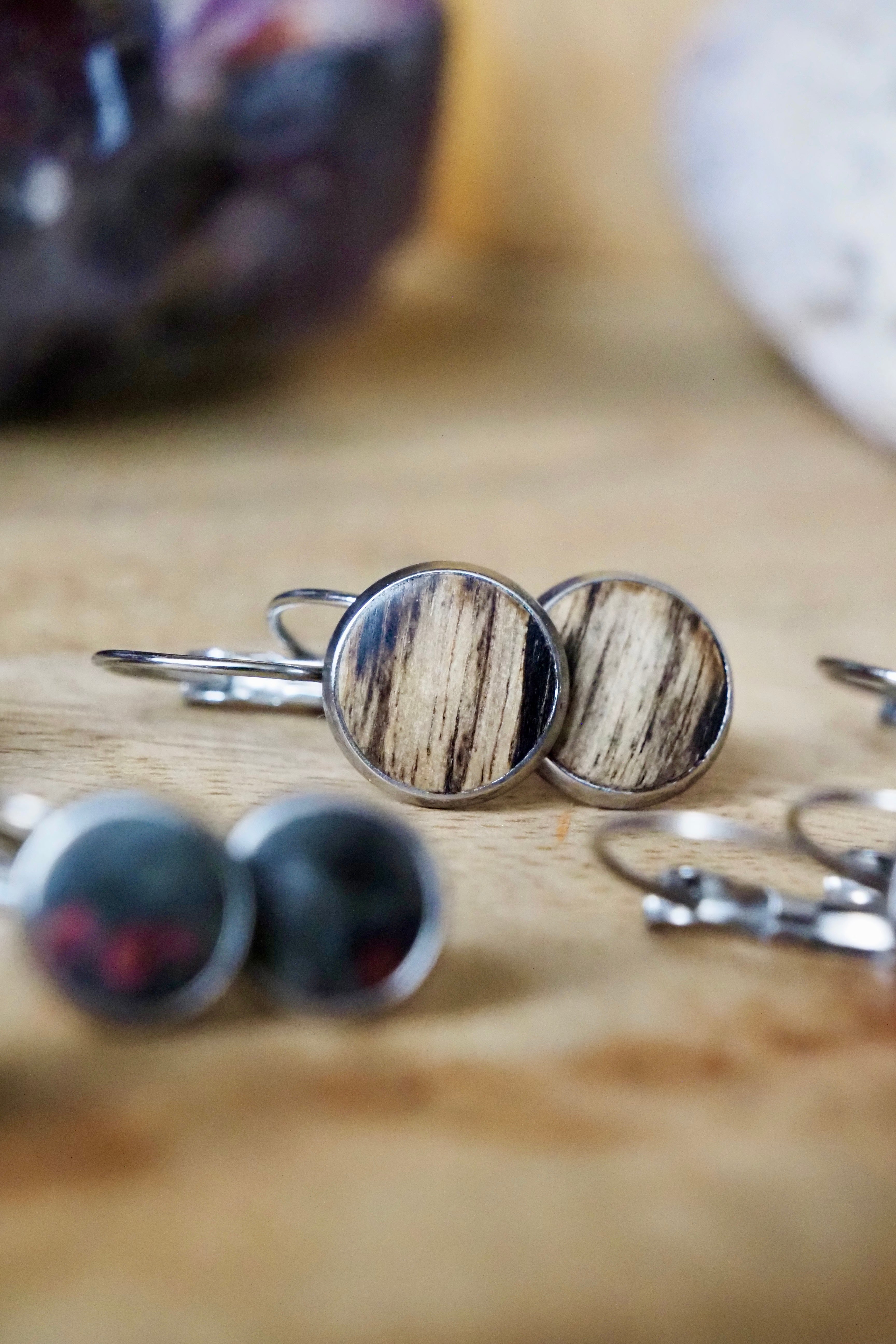 Wood Inlay French Lever Earrings