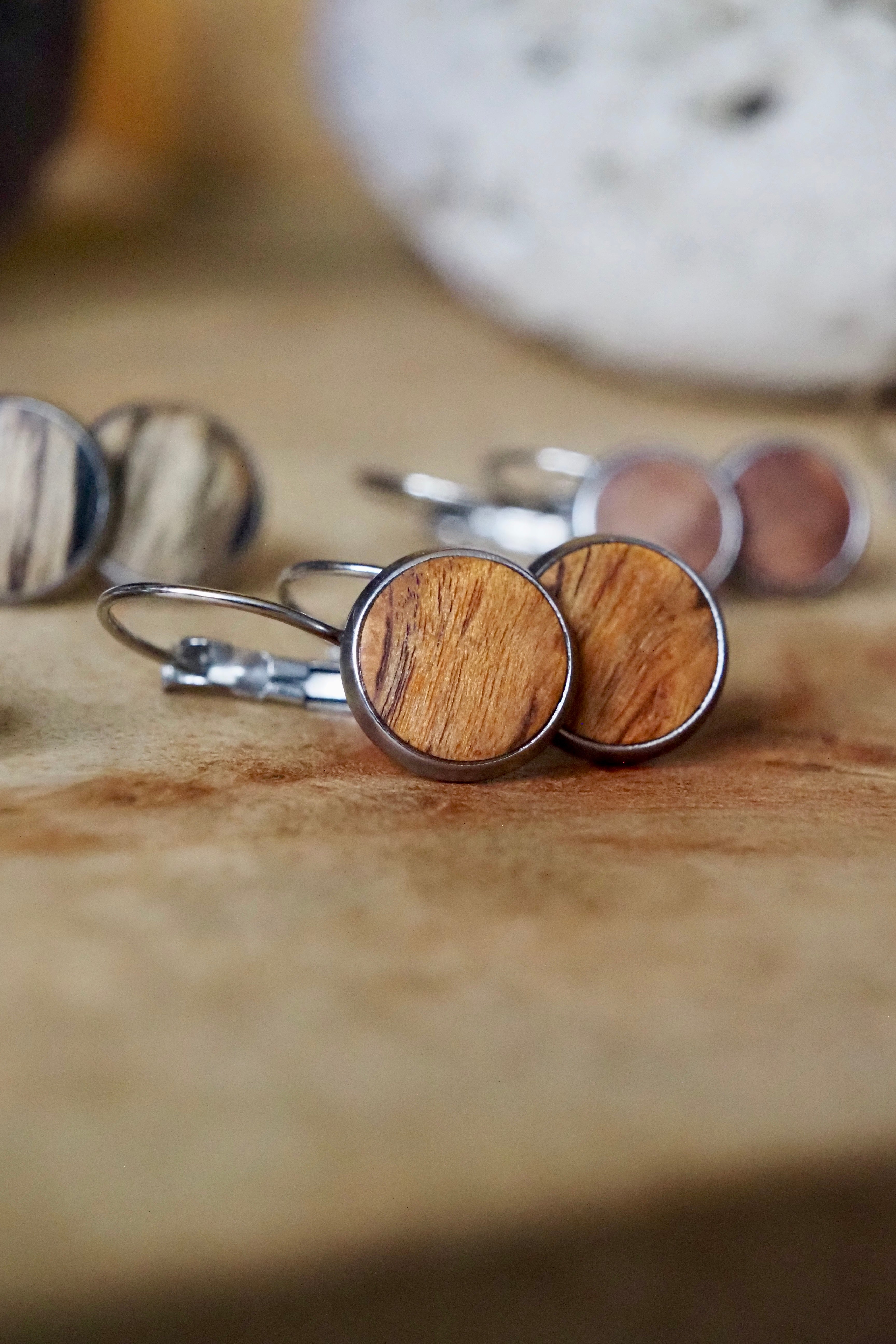 Wood Inlay French Lever Earrings