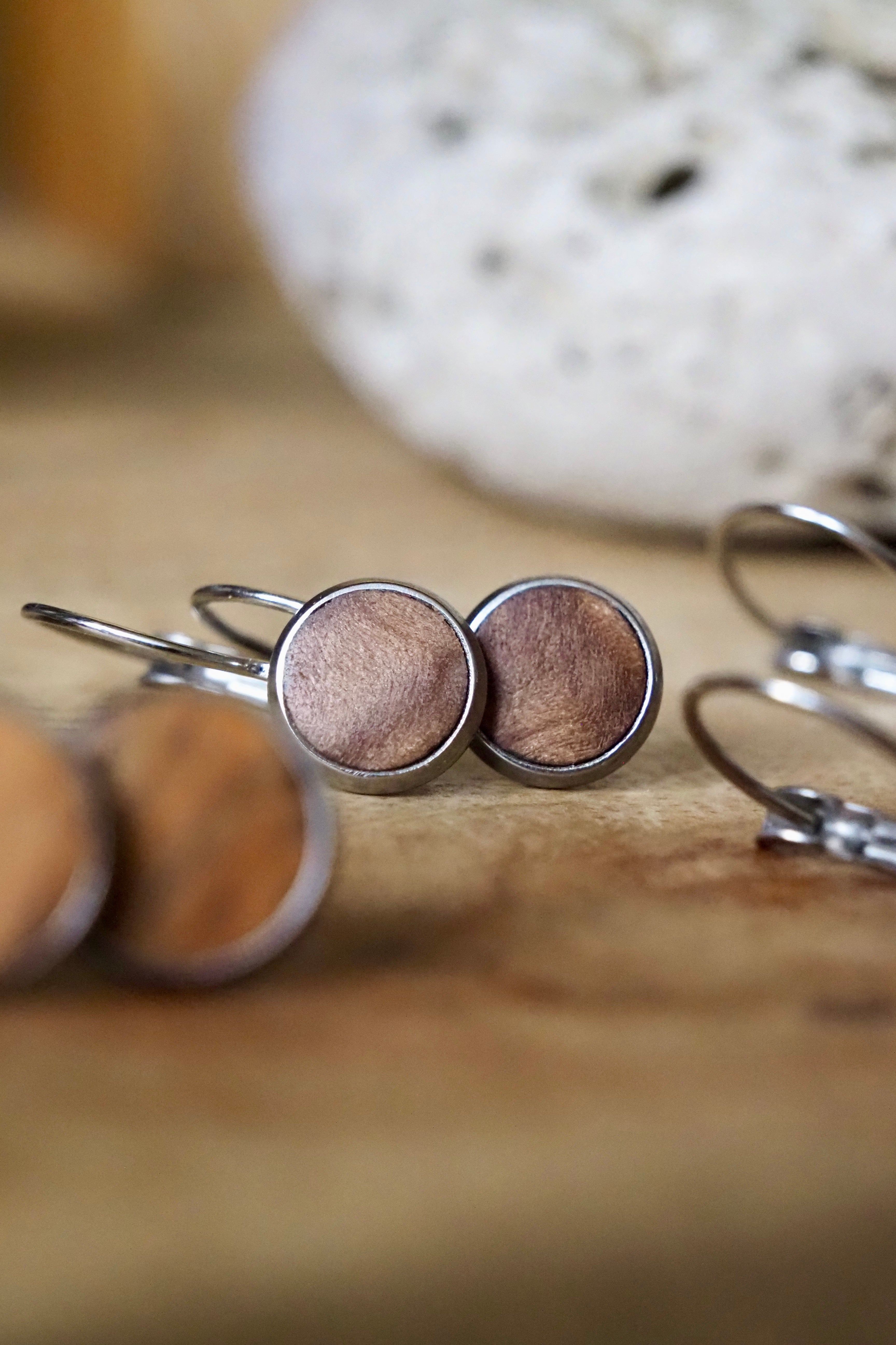 Wood Inlay French Lever Earrings