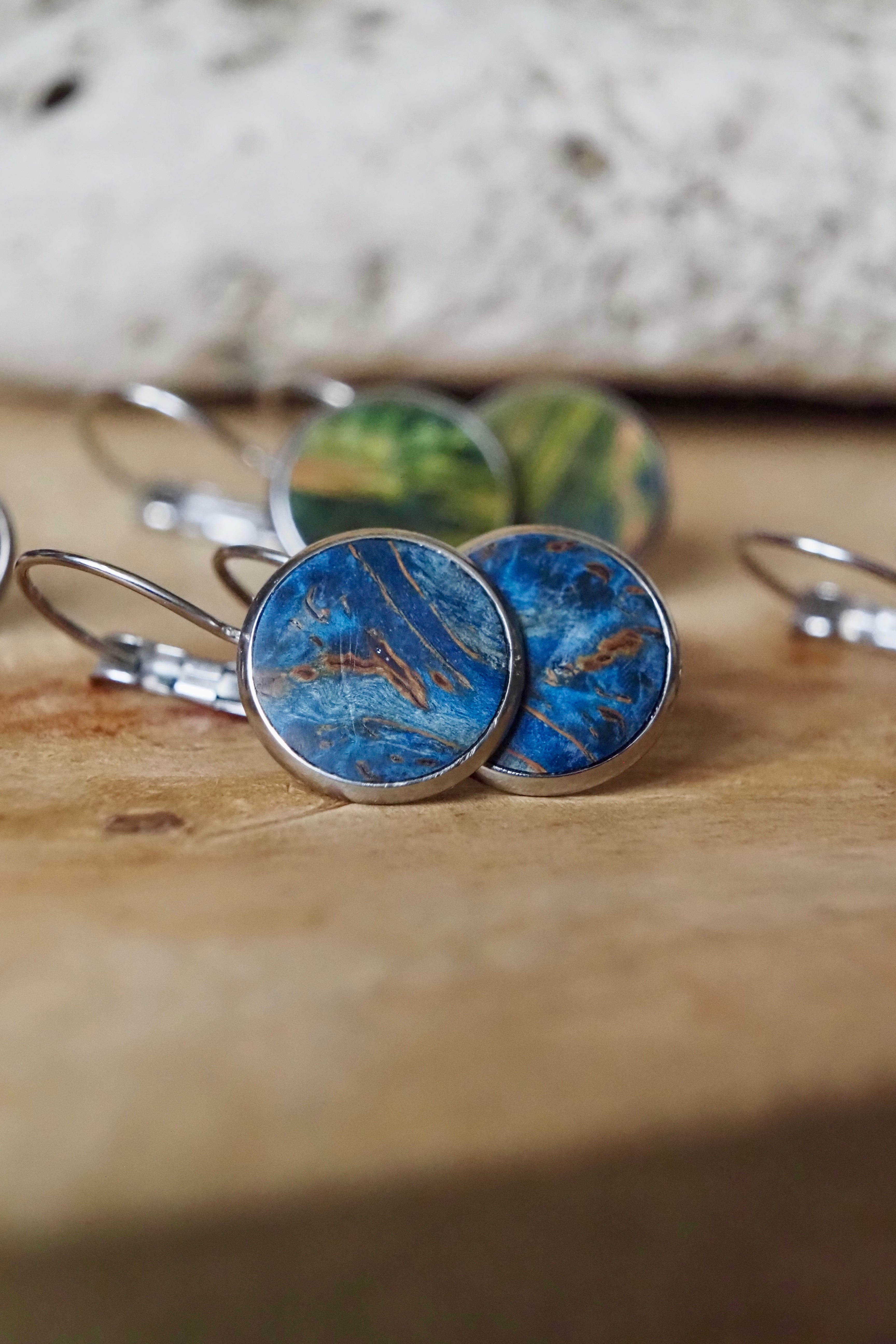 Wood Inlay French Lever Earrings