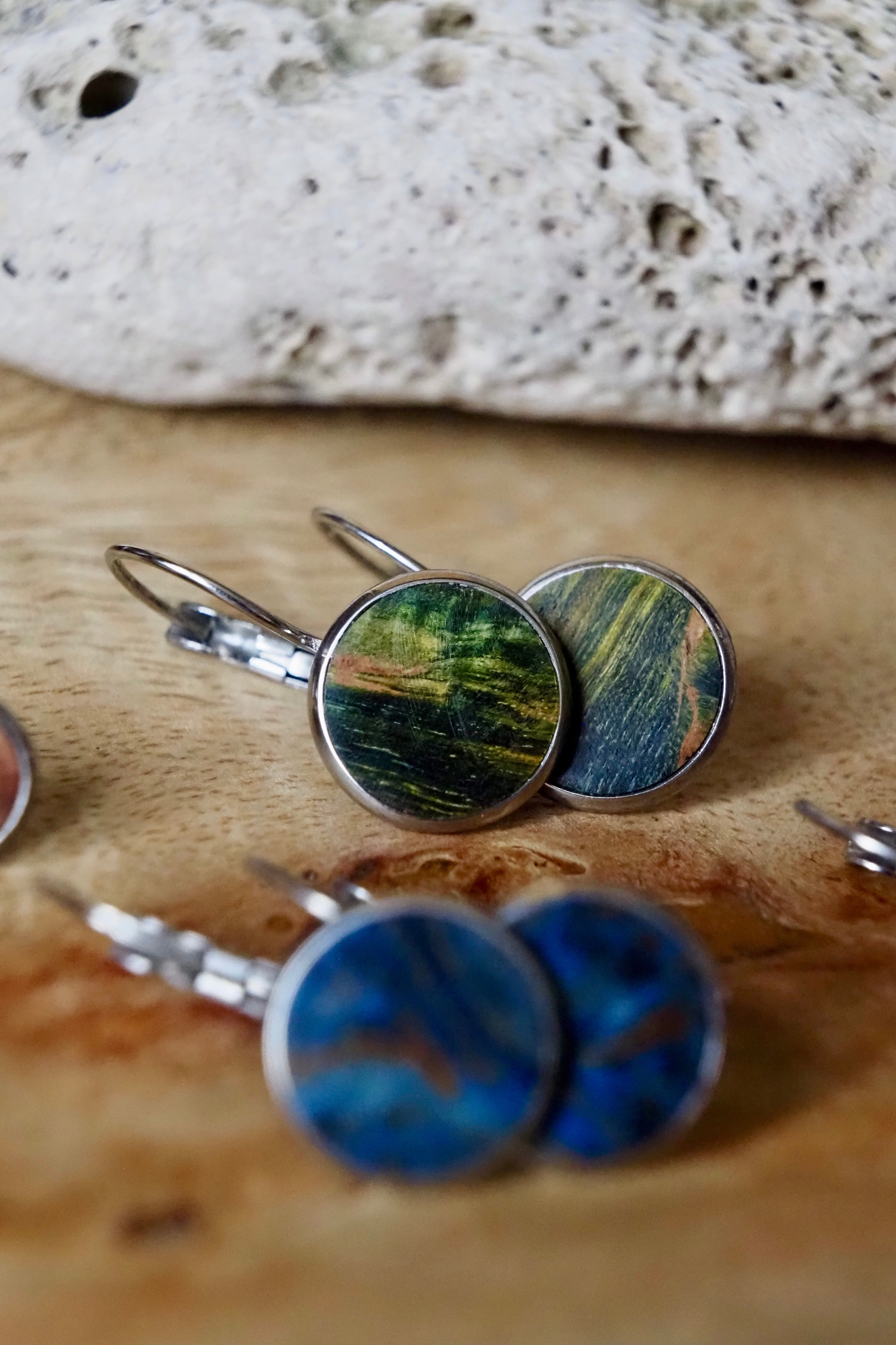 Wood Inlay French Lever Earrings