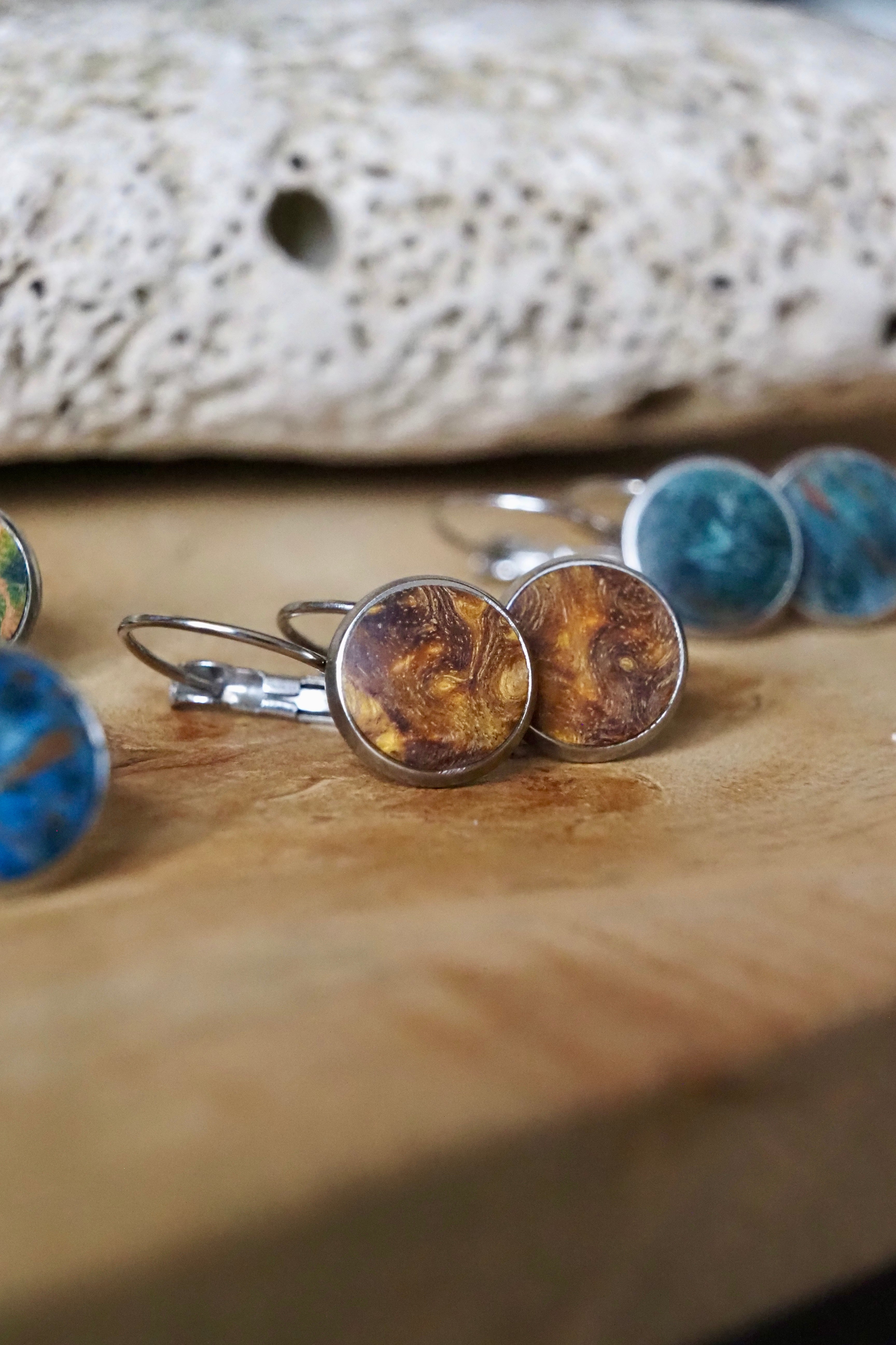 Wood Inlay French Lever Earrings