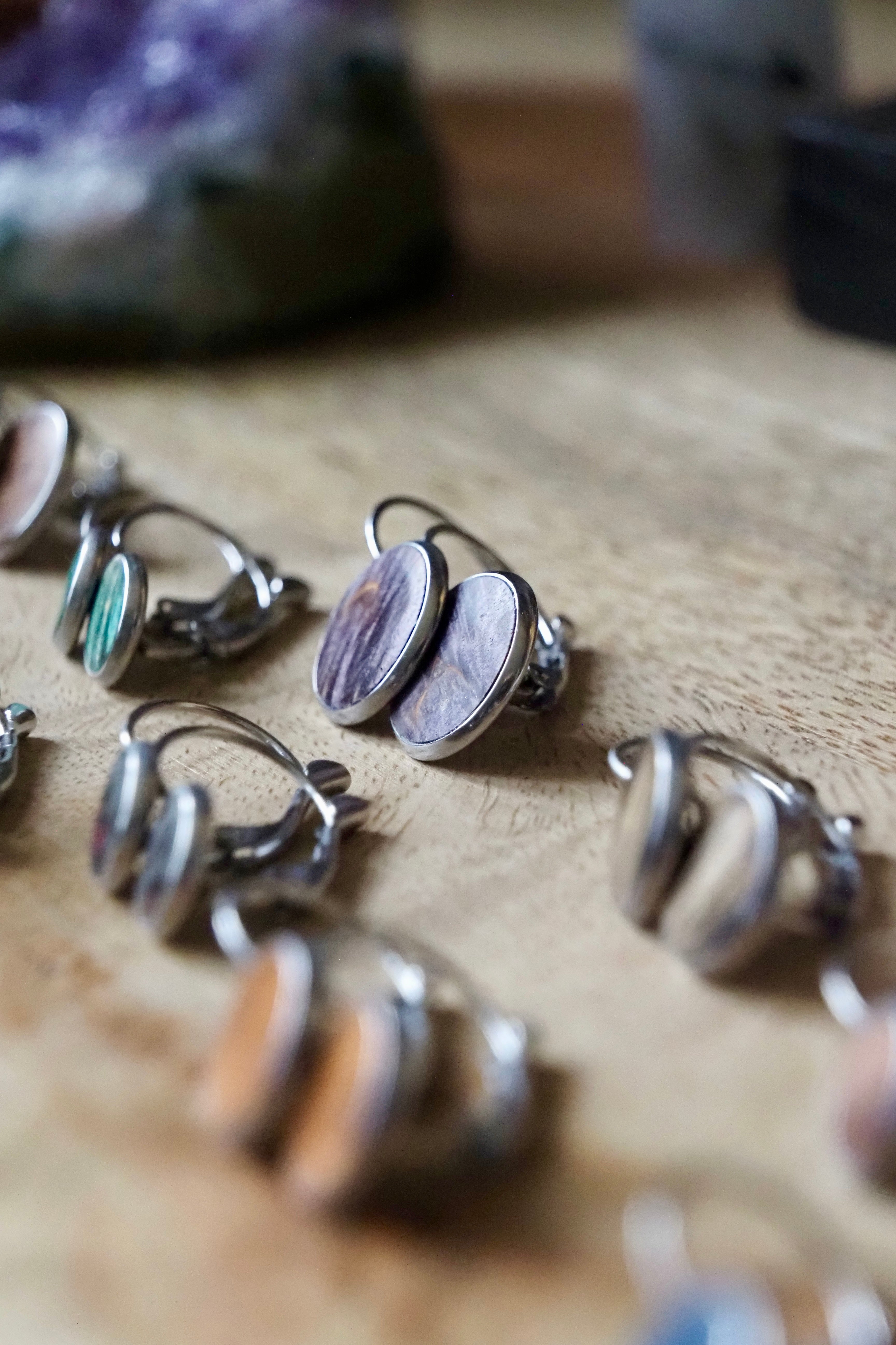 Wood Inlay French Lever Earrings