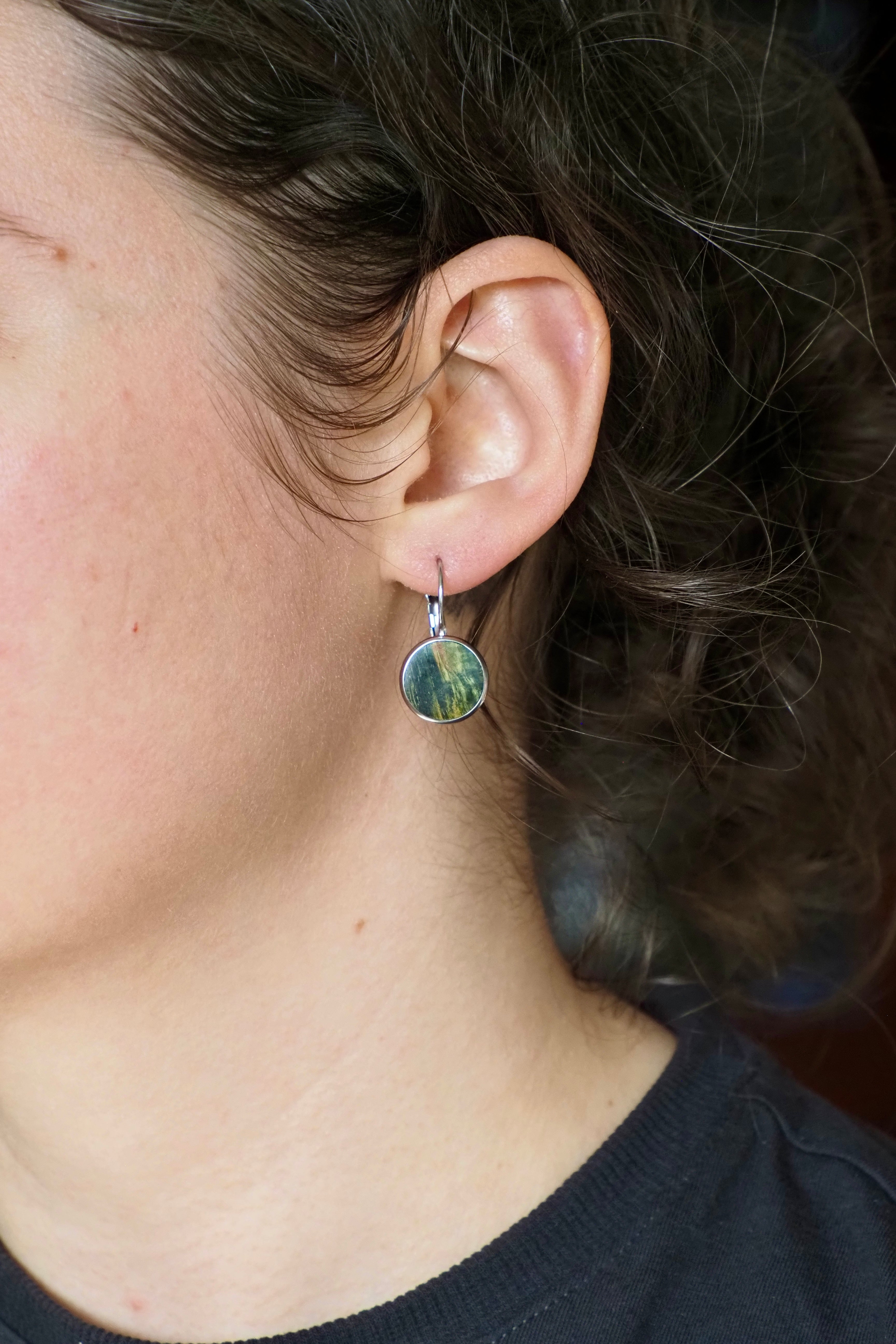 Wood Inlay French Lever Earrings